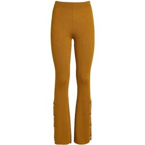 GOOD AMERICAN Rib knit boss pull on flare trouser pant in goldenrod (4) XL NWT